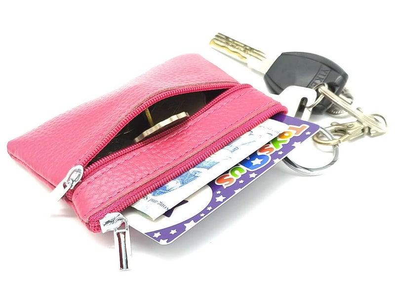 iToolai Women's Leather Small Coin Purse Pouch with Keychain Zipper, Mini Card Holder Case(Fuchsia) - Image 3